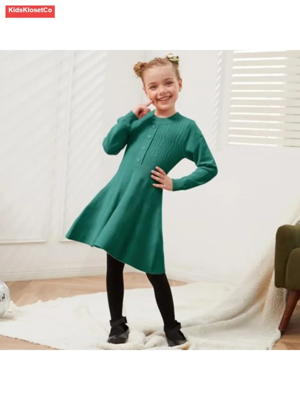 Girls Knitted Sweater Dress Ruffle Long Sleeve Winter Fall